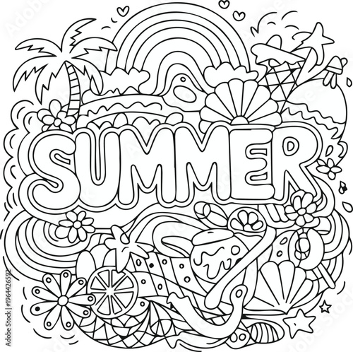 Summer party icons set with ball ice cream and sun