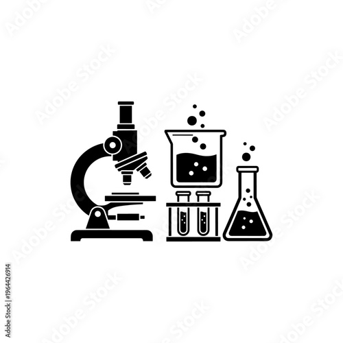 Chemistry laboratory equipment and science icons vector set
