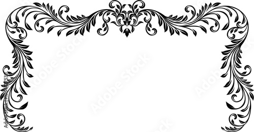 A filigree heraldic crest motif floral pattern border frame. Original design in a vintage style.