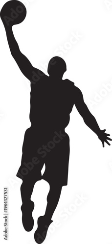 Basketball player silhouette, athletic sports icon, black athleticism vector, jumping man
