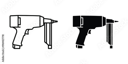 Comparison of two different types of power nail guns in black and white illustration