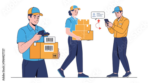 Delivery Crew at Work: Illustrative depiction of a diligent delivery crew, each member focused on their specific task, showcasing the efficiency of modern parcel logistics. 