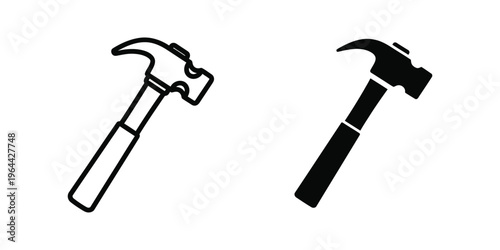 Comparison of two different styles of hammer heads and handles in black and white illustration