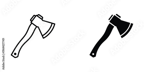 Two contrasting styles of traditional hand axes depicted in black and white line art