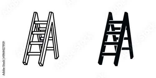 Comparison of two different types of foldable step ladders in a minimalist line drawing style