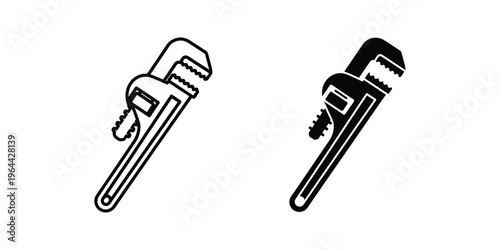 Two different types of pipe wrenches illustrated in black and white