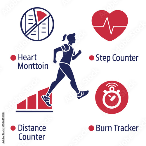 Fitness tracker woman running heart rate step distance burn stats
