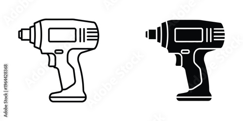 Comparison of two differently styled power drills in black and white illustration