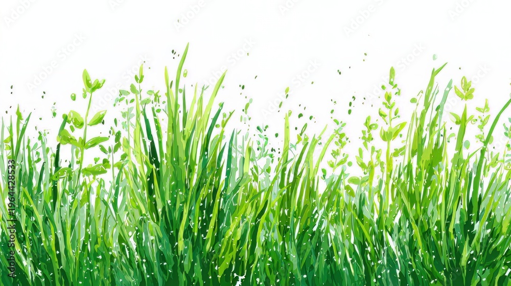 Fototapeta premium Green grass. Spring banner on white.
