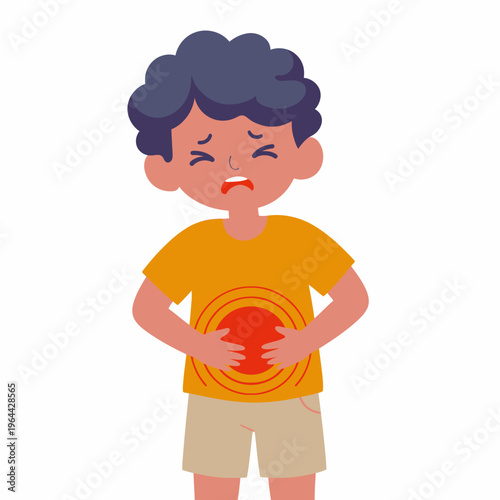 Sick Boy Suffering from Abdominal Pain Illustration
