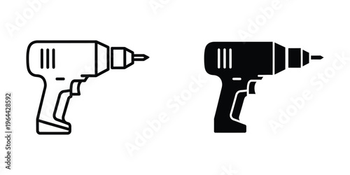 Contrast between a white outline and black filled power drill icon designs