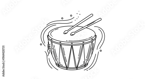 Drum with sticks on top surface.