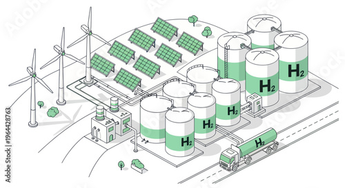 Green Hydrogen Production Facility with Renewable Energy Sources.