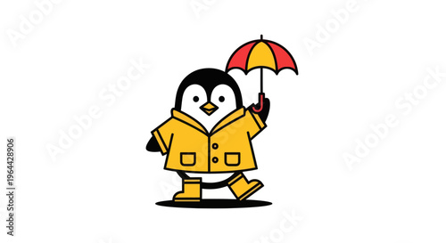 Penguin wearing yellow raincoat boots.
