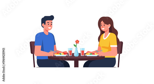 Couple eating at a restaurant table.