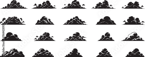 Dramatic storm cloud silhouette collection, weather sky cloud, sky-themed design flat vector design.