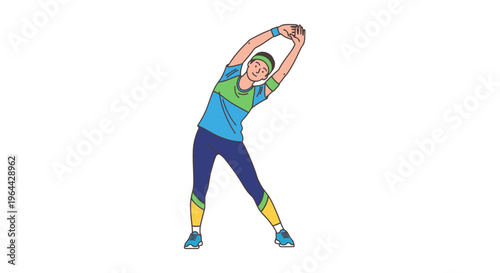 Woman in blue stretching her arms.