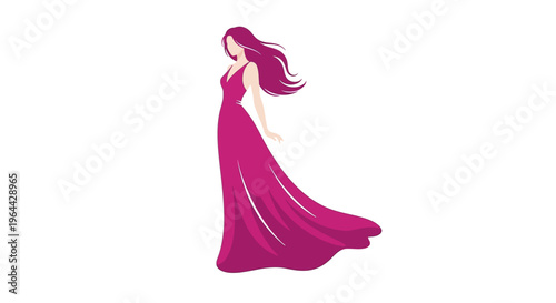 Woman in Pink Evening Gown Dress.
