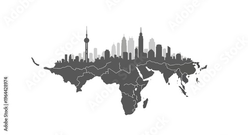 City Skyline on World Map.
