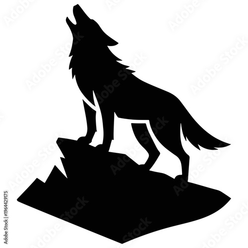 Wolf howling on mountain peak silhouette