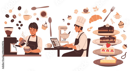 Baker and Barista at Work Together.