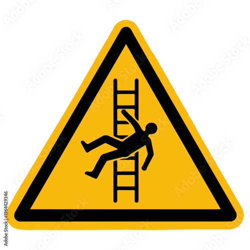 Yellow warning sign with a person falling off a ladder