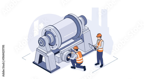 Industrial Machine Maintenance by Engineers Isometric Illustration.