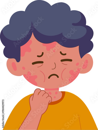 Sick Child with Rashes on Face and Neck Illustration