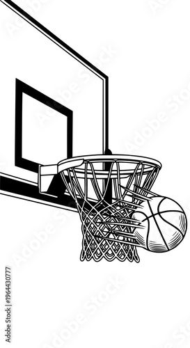 A basketball hoop with a ball going through the net isolated on white background, Vector