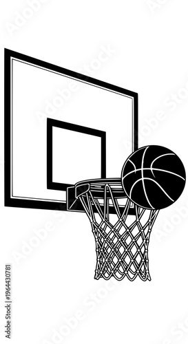 A basketball going through a hoop isolated on white background, Vector