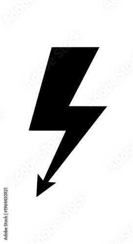 A black lightning bolt with an arrow at the bottom isolated on white background, Vector