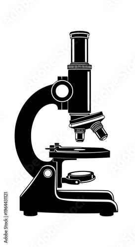 A microscope with a large eyepiece and stage isolated on white background, Vector
