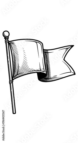 A flag on a pole with a wavy design isolated on white background, Vector