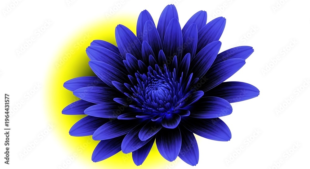 Obraz premium Single dark blue chrysanthemum flower isolated on yellow