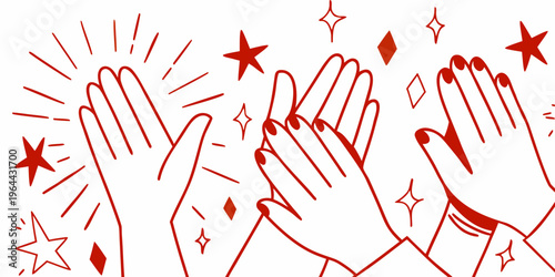 A celebratory illustration of hands clapping with sparkling star elements