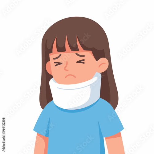 Sick Woman Wearing Neck Brace in Flat Illustration Style