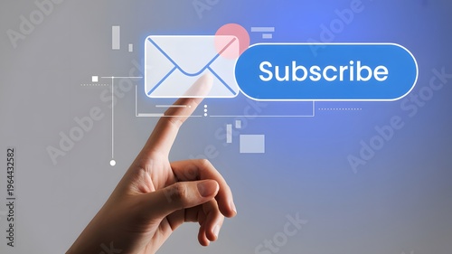 Hand clicking subscribe button on digital email notification for online newsletter or membership signup