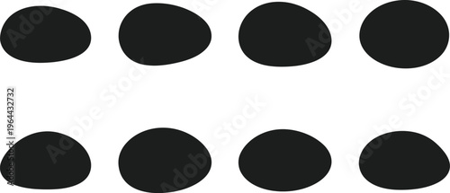 Eight Black Oval Shapes With Slightly Irregular Edges On White Background organic