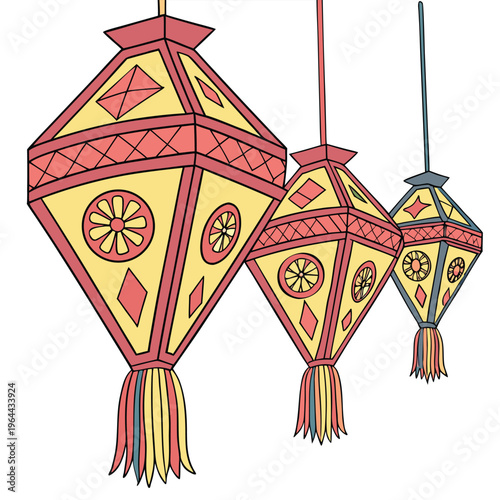 Colorful paper lanterns hanging decorative ethnic festival lights