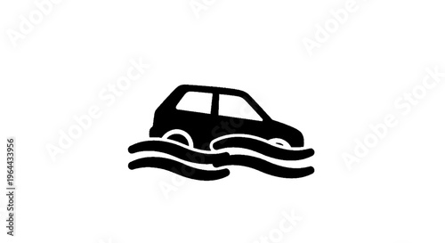 Vector illustration of car driving through flood water icon on transparence background
