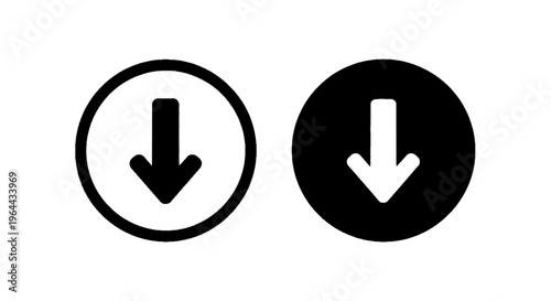 Vector illustration of set of two download icons with arrow pointing down in circle on transparence background