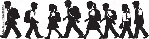 Black silhouettes of people walking, business professionals, commuters, office workers