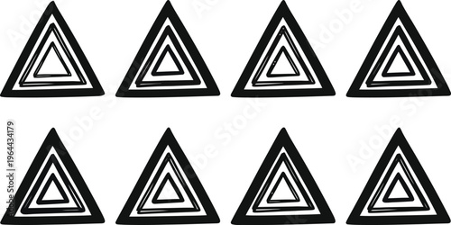 Eight Concentric Triangles With Black Outline On White Background geometric shape