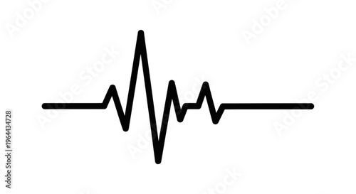 Black Heartbeat Pulse Line Illustrating Medical EKG and Vital Signs Monitoring on Isolated White Background.