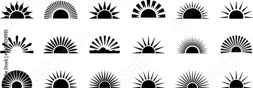 Sun rise set, sunset silhouette designs collection, half sun icon set, for logos, icons, and stock marketplaces flat vector design.