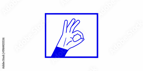 A blue hand displaying the ok gesture within a rectangular frame