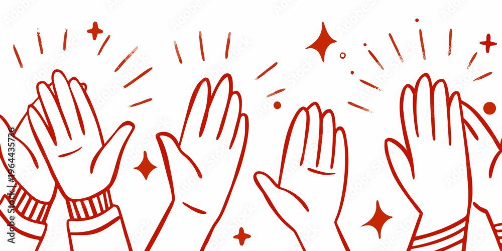 Fototapeta premium A group of hands clapping with sparkling star and diamond accents