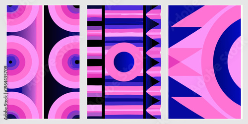 Abstract geometric patterns in vibrant pink purple and blue hues