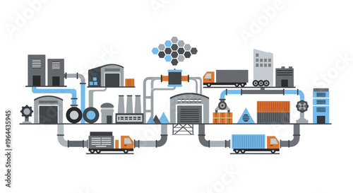 Complex Supply Chain and Logistics Network Illustration.