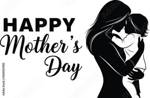 Happy mother's day illustration of mother and child embrace